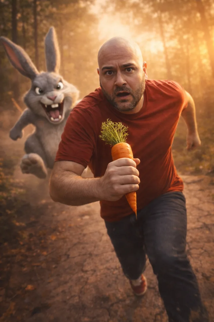 Cinematic rabbit chase through a forest