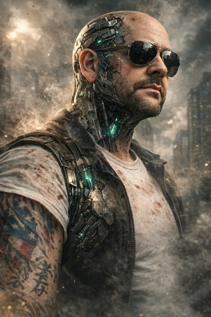 Cybernetic survivor portrait