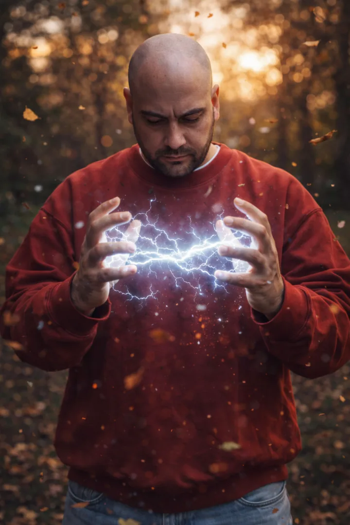 Portrait holding a field of electric energy