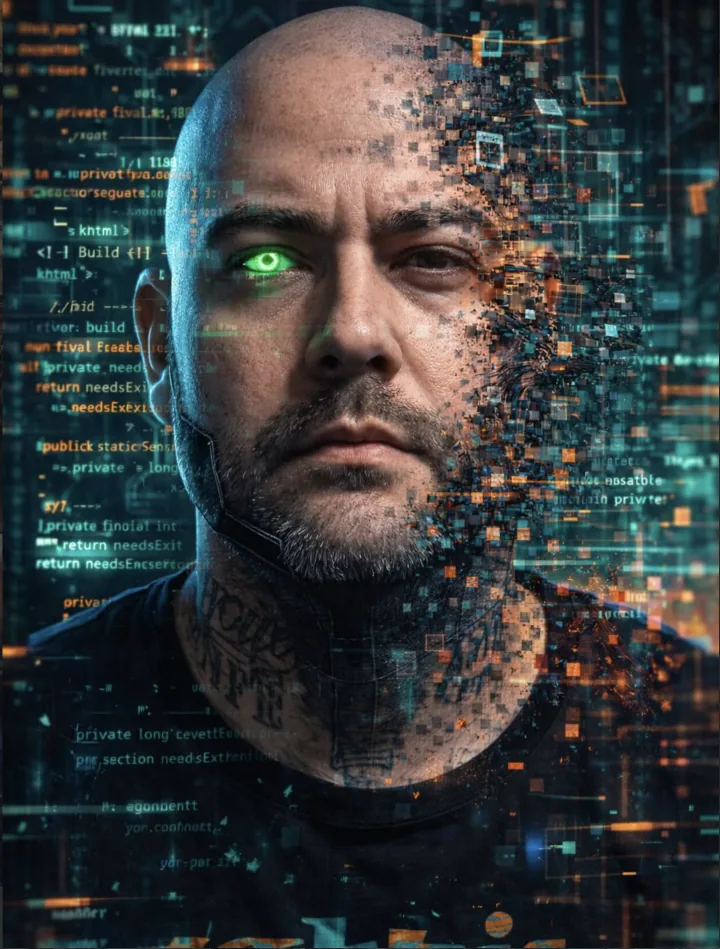Data-fragmented artificial intelligence portrait