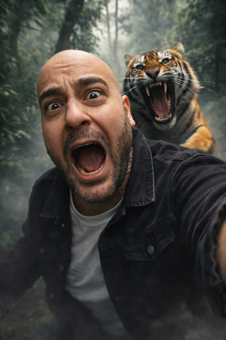 Tiger ambush in the mist